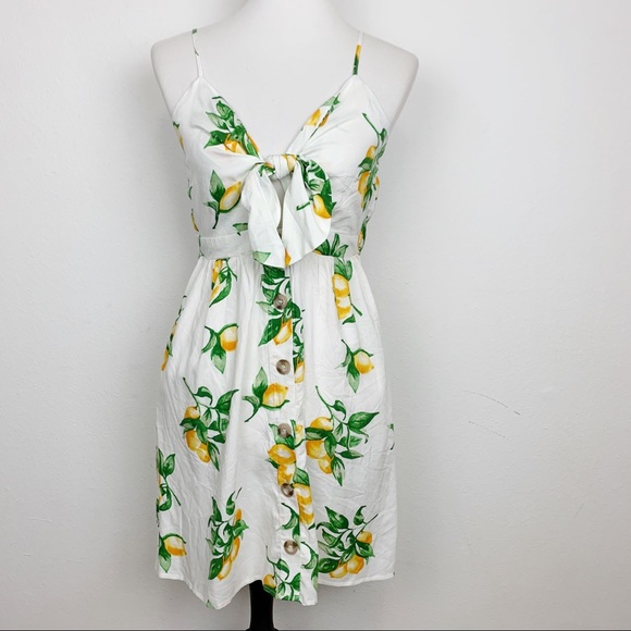 Mimi Chica Dresses & Skirts - Mimi Chica Lemon Print Tie Front Mini Dress Size M